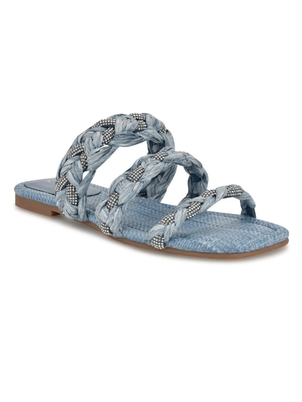 Nine West Qazz Braided Rhinestone Flat Slide Sandals Blue Boho - Size 8M